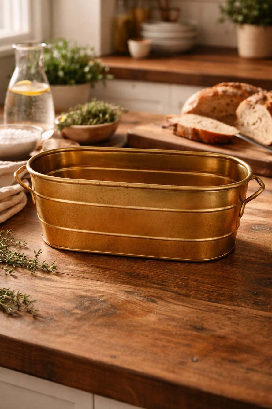 Unbranded Brass Planter Pot Oval Tub with Handles